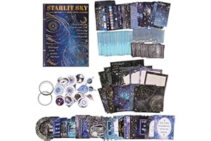 VYRANA 200Pcs Galaxy Bundle Junk Journal Kit Vintage Scrapbook Stickers Journaling Scrapbooking Supplies Aesthetic Stickers Moon Star Scrappy Paper and Sticker Pack