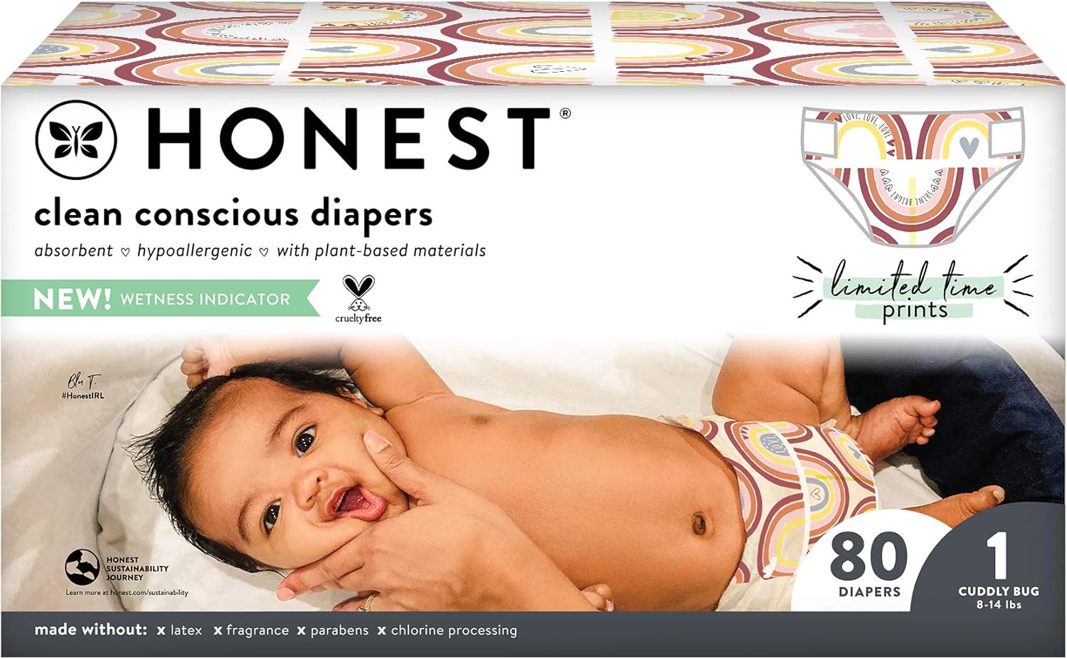 The Honest Company, Club Box, Clean Conscious Diapers, Spring Seasonal - Catching Rainbows, Size 1, 80 Count (Packaging + Print May Vary): Health & Personal Care