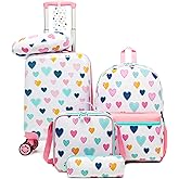 Esteemly Kid's Luggage Set 5 Piece Suitcase Set 16" Hardside Luggage with Spinner Wheels Girls Carry on Toddler Travel Rolling Suitcase with Neck Pillow Airline Approved