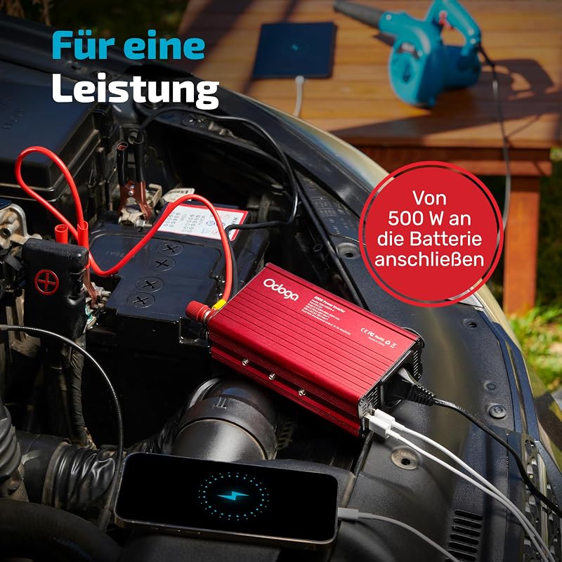 Stromumwandler 12V auf 230V 500W – Wechselrichter mit 3A USB-A & USB-C