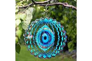 SAC SMARTEN ARTS 3D Wind Spinner Mandala 10 Inch Evil Eye Stainless Steel Wind Sculpture Blue Hanging Ornament Laser Cut Metal Art for Indoor Outdoor Garden Decoration Protective Amulet for Home and Yard