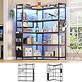 Itaar 5-Tier Corner Bookshelf, Convertible Book Shelf with Storage or 63" W Bookcase, Tall Bookshelf with Pegboard, Storage Bag & LED Light for Bedroom, Rustic Brown