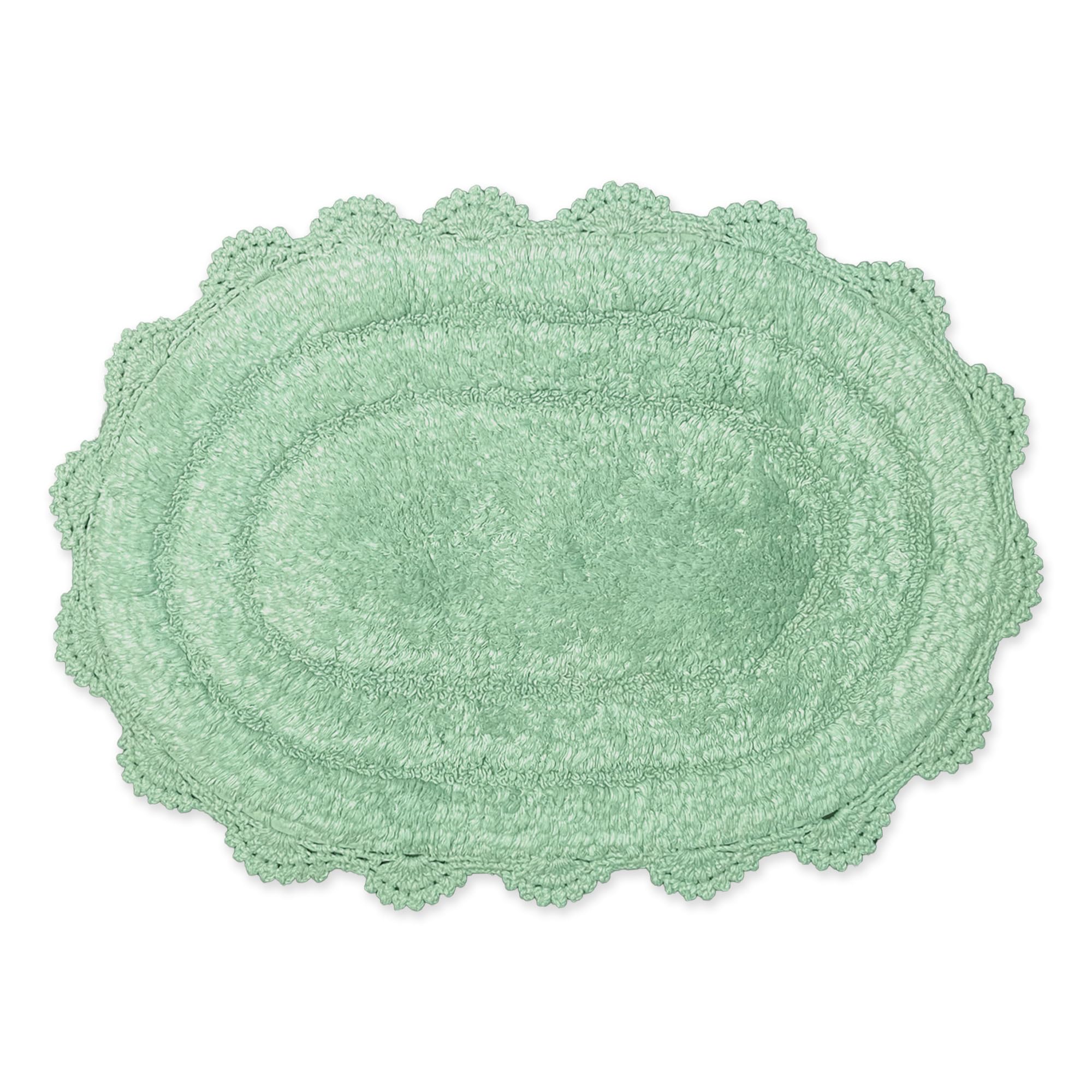 Photo 1 of Chardin home Light Green Crochet Bathrug, 100% Cotton Oval bathmat with artisanally Handcrafted Crochet Border, 17x24 Inch Oval tubmat, Small Rug, Perfect for Half Baths, Powder Rooms, bathrooms