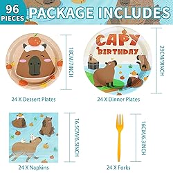 96 Pcs Capibara Birthday Party Supplies Cute