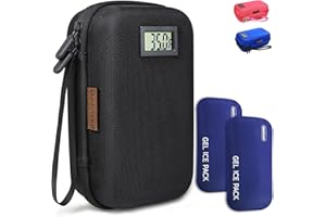MEDINEED Insulin Cooler Travel Case TSA Approved, Temperature Display Travel Medicine Organizer, Refrigerated Medicine Travel Case Patent Pending, Travel Medicine Kit with 2 Reusable Ice Packs (Black)