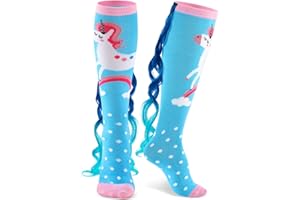 Yearntown 1 Pairs Crazy Fun Silly Wacky High Socks Unicorn Mermaid Socks with Wigs Gift for Kids Woman Christmas