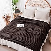 Vessia Flannel Fleece Twin Blanket, 3D Jacquard Brown Fuzzy and Warm Blanket for Couch, Sofa, Bed, 300GSM Super Soft Touch Cozy Home Decor for All Seasons (60x80 inches)