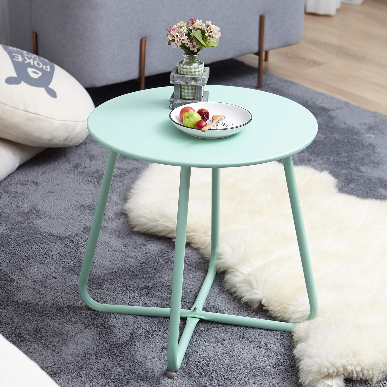 Grand Patio Steel Patio Side Table, Weather Resistant Outdoor Round End Table, Pink: Kitchen & Dining