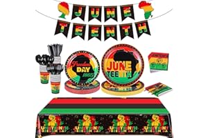 durony 177 Pieces Juneteenth Decorations Party Supplies Tableware Set Including Happy Juneteenth Banner Plates Cups Napkins Knives Spoons Forks Tablecloth Serves 25, for Freedom Day Party Supplies