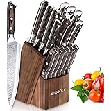 Kitchen Knife Set, 16-Piece Knife Set with Built-in Sharpener and Wooden Block, Precious Wengewood Handle for Chef Knife Set,