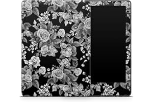 ZOOMHITSKINS Kindle Skin Compatible with Kindle Paperwhite Gen 12 (2024), Black and White Rose Flowers Elegant Goth, Easy Bubble-Free 3M Vinyl Skin Decal Accessories, Made in The USA