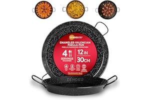 ZENDEU Paella Pan from Spain – Authentic Enameled Carbon Steel Paella Pan, Large 12 inch (30 cm) | Traditional Paellera Made 