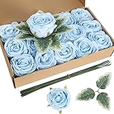 INSUNSIX Artificial Roses,16PCS Light Blue Flowers 2.76" Austin Silk Roses Artificial Flowers Bulk for Wedding Bouquets Party Home Decor(Light Blue)