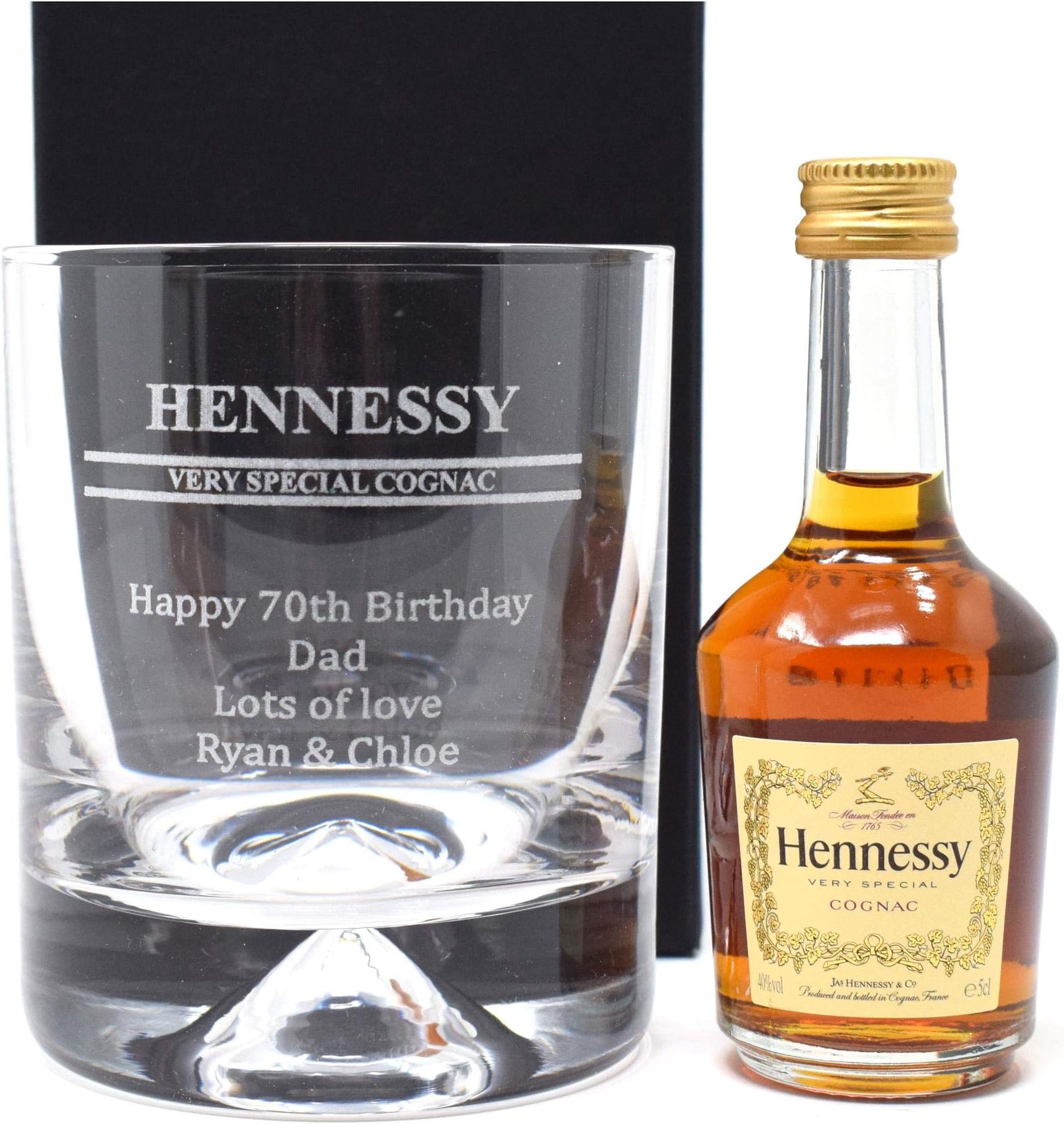 Engraved/Personalised *Hennessy Design* Dimple Glass Tumbler & Miniature Bottle of Hennessy Cognac