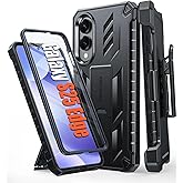 FNTCASE for Samsung Galaxy S25-Edge Case: Military Grade Rugged Cell Phone Cover with Kickstand & Belt Clip Holster | Shockproof TPU Protection Bumper Matte Textured | Heavy Duty Protector (Black)