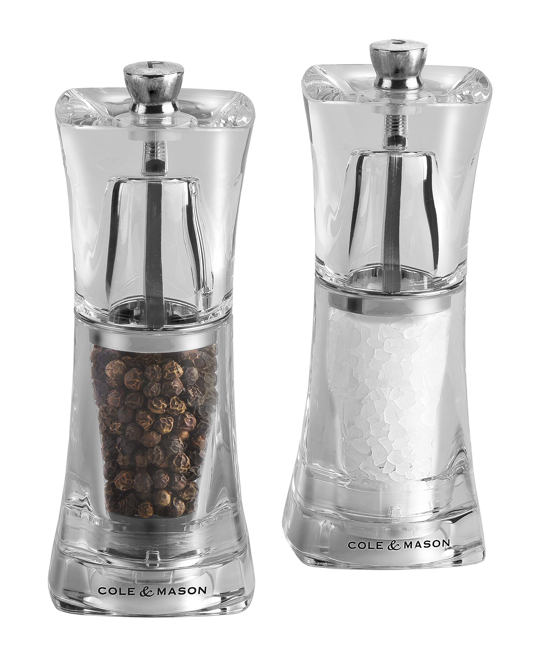 Cole & Mason Crystal Clear Salt and Pepper Mills, Adjustable Grind Precision+, Acrylic, 125mm, Gift Set, Includes 2 x Salt and Pepper Grinders, Lifetime Mechanism Guarantee