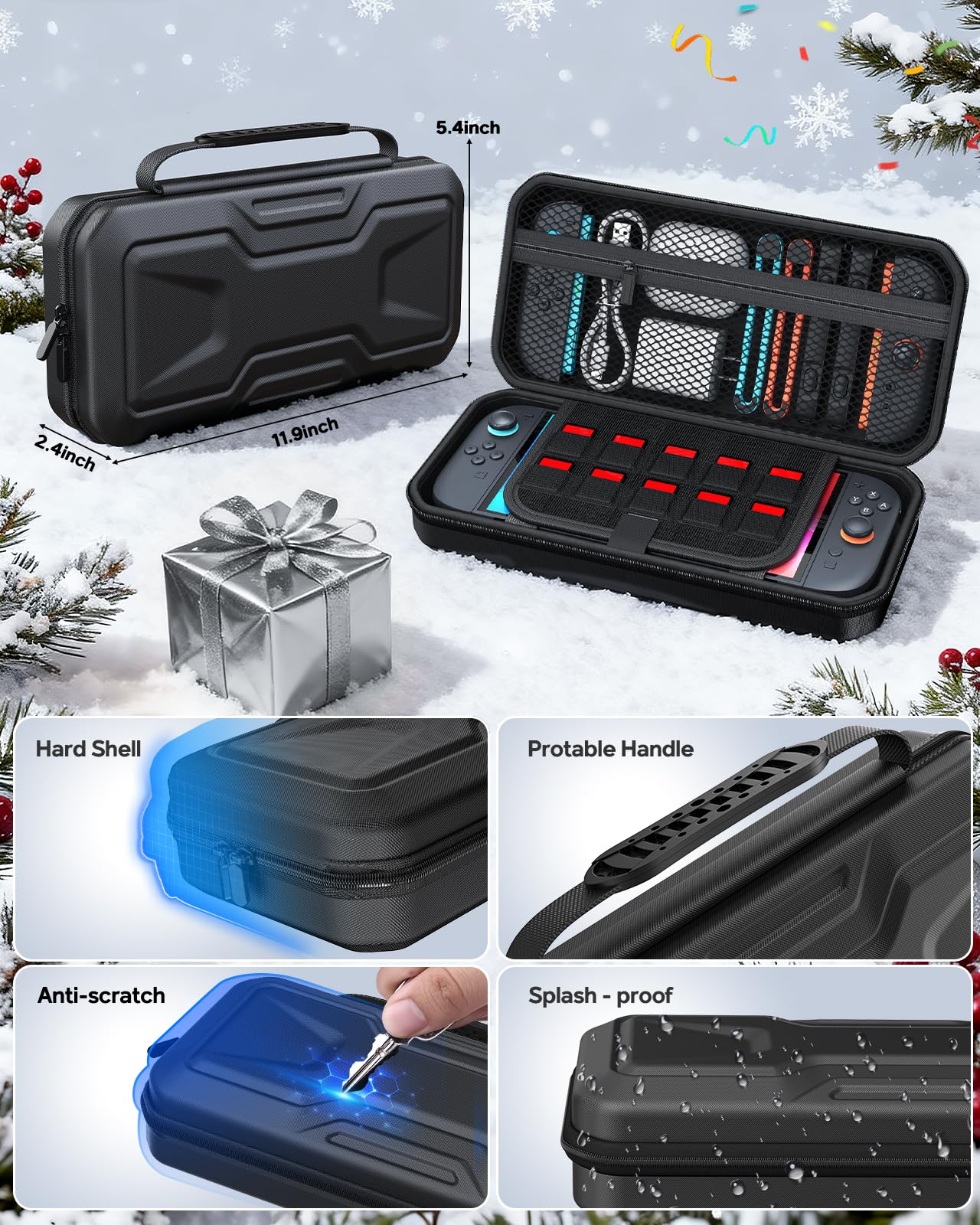 Switch 2 Zubehör, Unverzichtbares Zubehörpaket, 20-IN-1-Spieleset Bundle,Reisetasche,Switch 2 Controller Ladestation,Displayschutzfolie,Schutzhülle,Lenkräder,Griffe für Joy Con 2 (Schwarz) 3