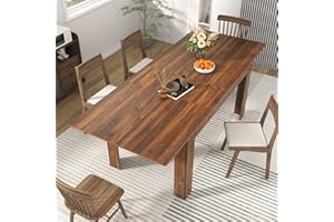 FINGERTIP WD Extendable Dining Table for 6-10 Person, Wooden Dining Room Table, Modern Extendable Table for Gatherings, Meeting for Small Kitchens, Dining Office Areas(Brown)