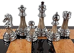 Staunton Chrome & Black Chrome Chess Men Set W 18