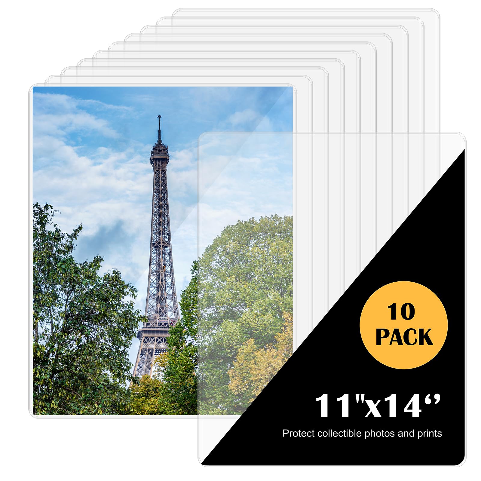 Photo 1 of 10 Pcs Hard Plastic Poster Protector 11'' X 14" Rigid Print Clear Sheet Protectors Heavy Duty Poster Sleeves Waterproof Plastic Paper Sleeves for Prints Document Holder Birth Certificate Menu Covers