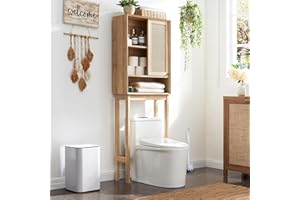 OKD Natural Rattan Over The Toilet Storage Cabinet, 68" Tall Modern Boho Storage Cabinet Above Toilet with Sliding Door & Adjustable Shelves, Space Saver for Bathroom (Natural Oak)