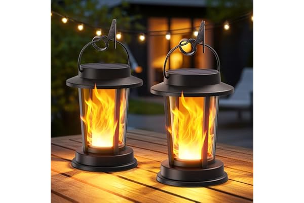 WdtPro Solar Lanterns Outdoor Waterproof, Upgraded Flickering Flame Solar Lights Outdoor, Solar Powered Lanterns Decorative, Hanging Solar Lantern for Patio Garden Yard Path Porch Tree Decor 2 Pack