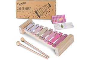 Stoie's Pink Sensation Xylophone for Kids and Toddlers 3-5, Tuned C-Key Wooden 8 Notes Xylophone with Mallets and Music Song Book, Montessori Toy