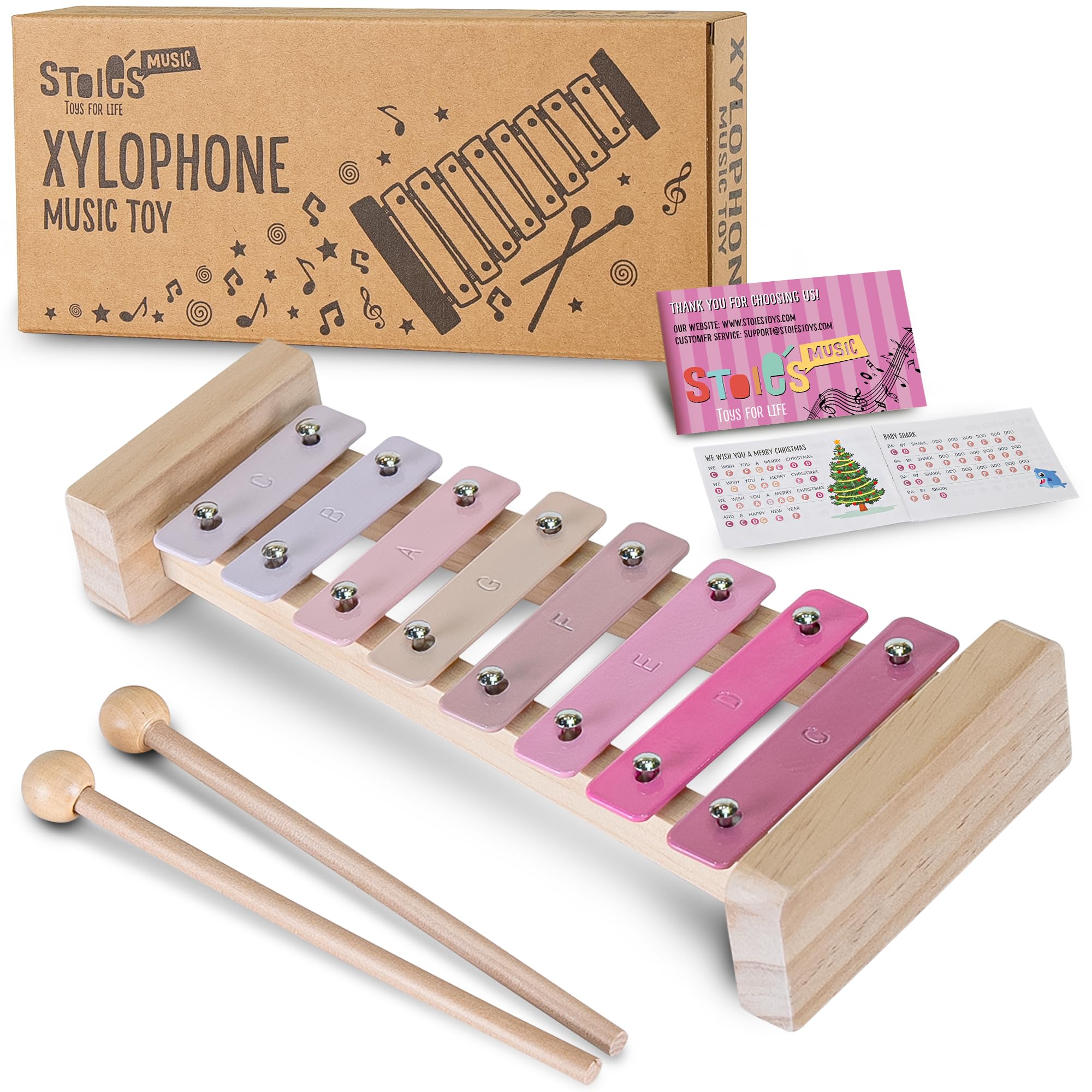 Stoie's Pink Sensation Xylophone for Kids and Toddlers 3-5, Tuned C-Key Wooden 8 Notes Xylophone with Mallets and Music Song book, Montessori Toy — image 1