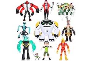 Capensily Figures Based on Ben Action Figures - 9PCS Toys Anime Character Figurines with Cake Toppers, Alien Hero Themed Party Decor Birthday Party Cake Decoration Supplies