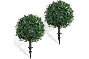 KACORN 23” Artificial Boxwood Topiary Ball Trees, 2Packs UV Resistant Fake Plants with Ground Spike for Indoors & Outdoor, Faux Bush for Front Door, Porch, Garden, and Home Decor