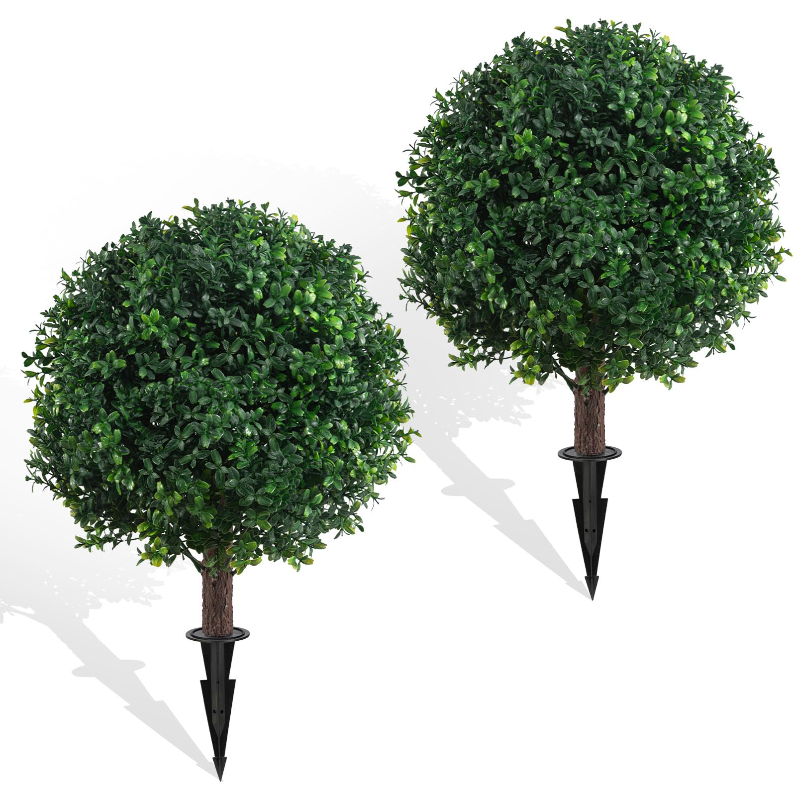 Photo 1 of 23” Artificial Boxwood Topiary Ball Trees, 2Packs UV Resistant Fake Plants with Ground Spike for Indoors & Outdoor, Faux Bush for Front Door, Porch, Garden, and Home Decor