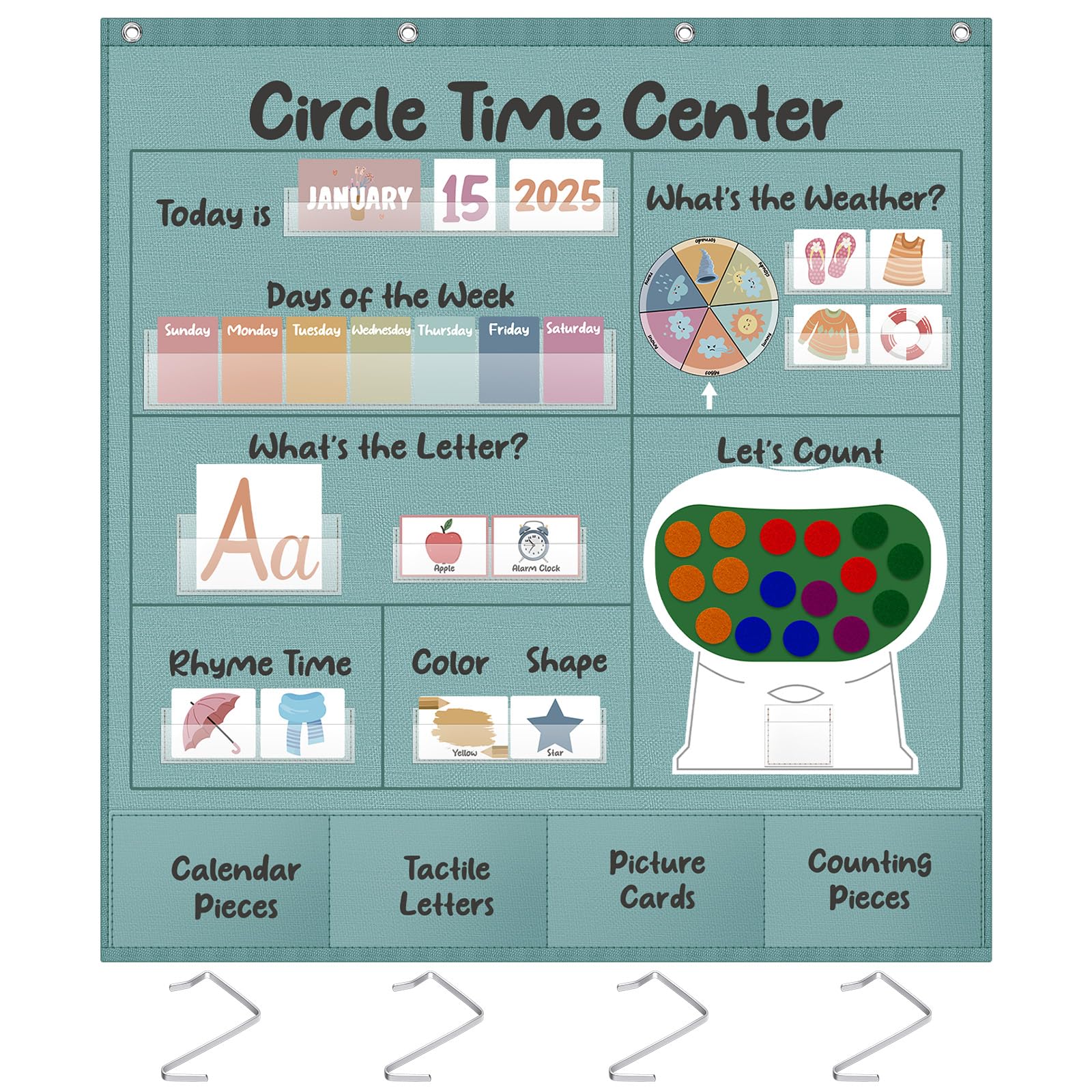 Gueevin 253 Pcs Circle Time Learning Center Classroom Pocket Chart Set ...