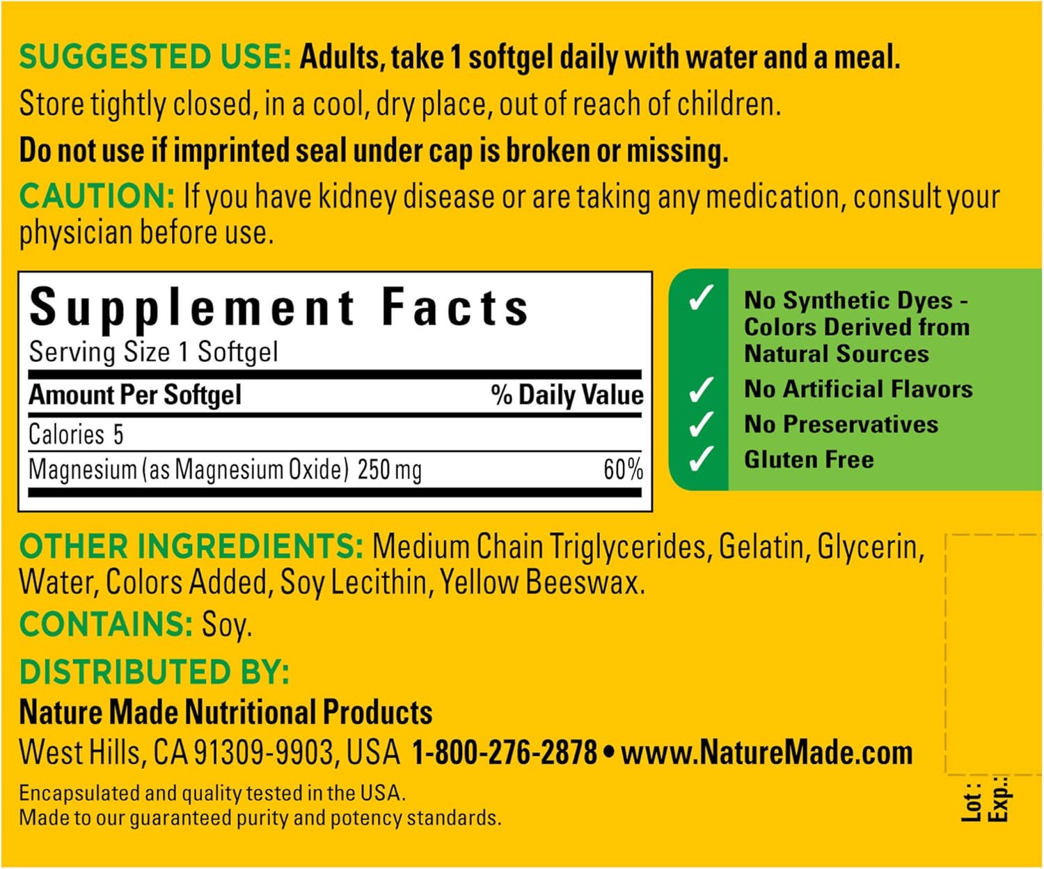Nature Made Magnesium Oxide 250 mg Softgels, 90 Count for Nutritional Support† (Packaging May Vary): Health & Personal Care