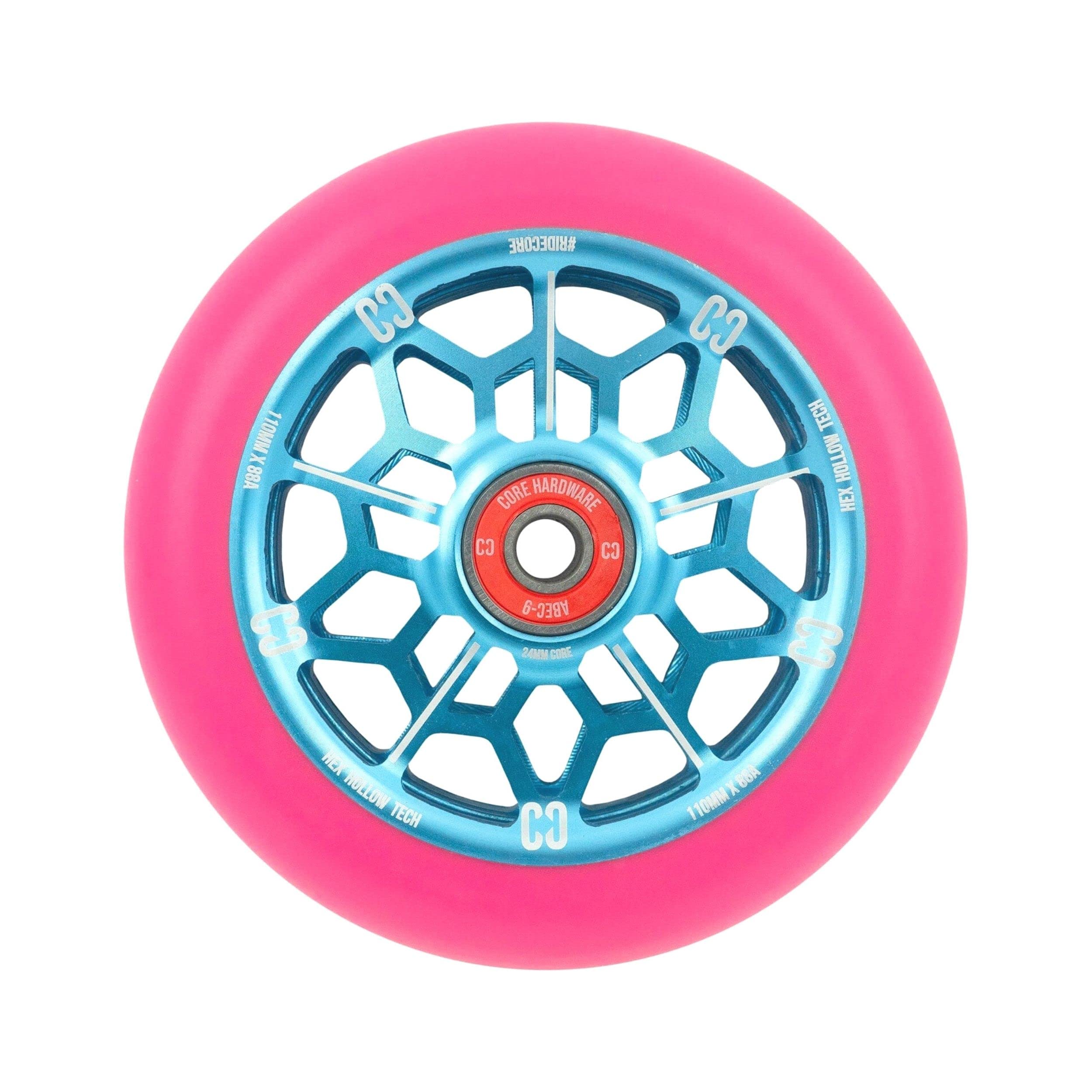 CORE Hex Stunt Scooter Wheel 110mm ABEC 9 Bearings (Replacement Pro Scooter Wheels) - Pink/Blue