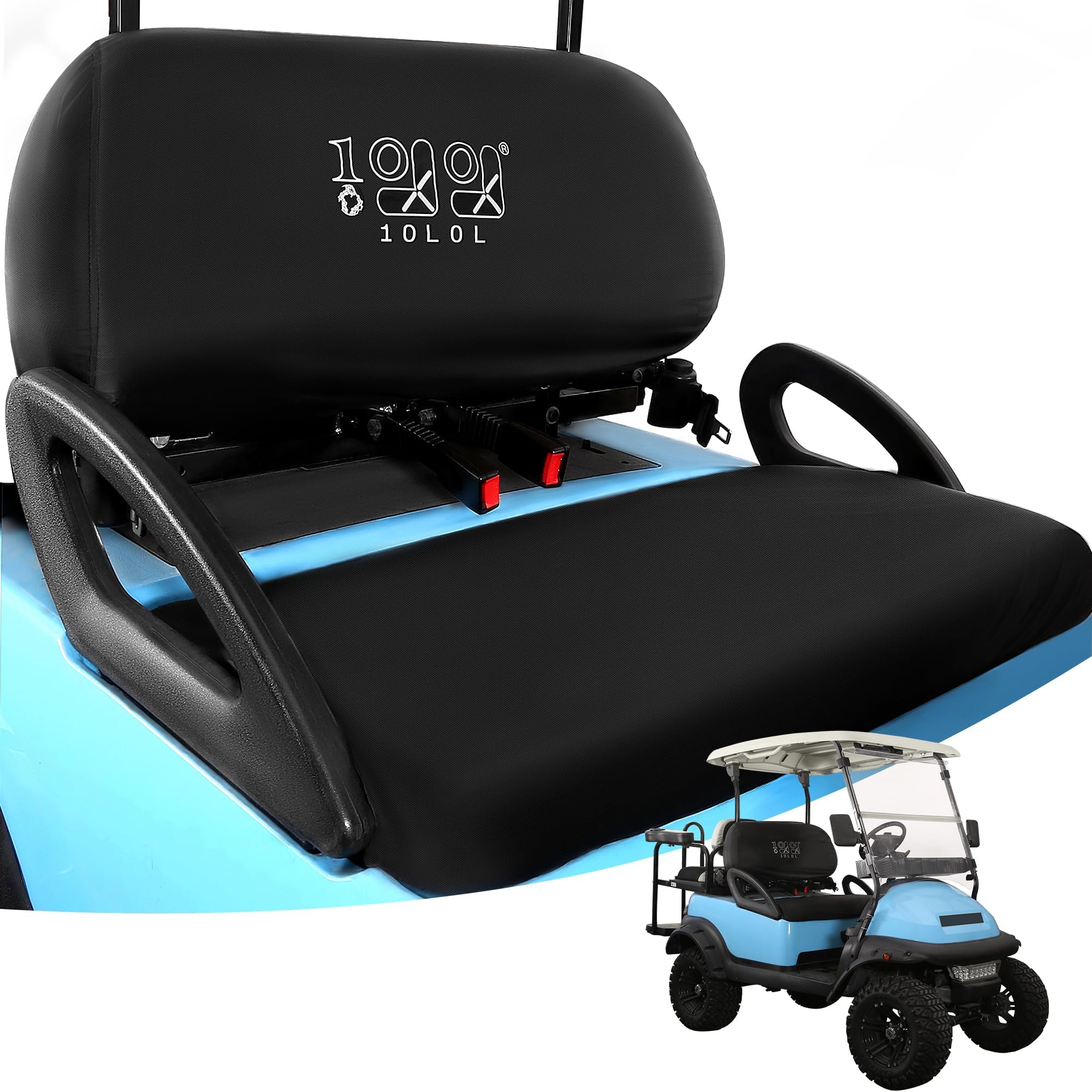 10L0L Golf Cart Seat Cushion Covers Black Waterproof for 2-Person Seat, Golf Buggy Seat Cover for Yamaha EZGO TXT RXV Club Car DS Precedent