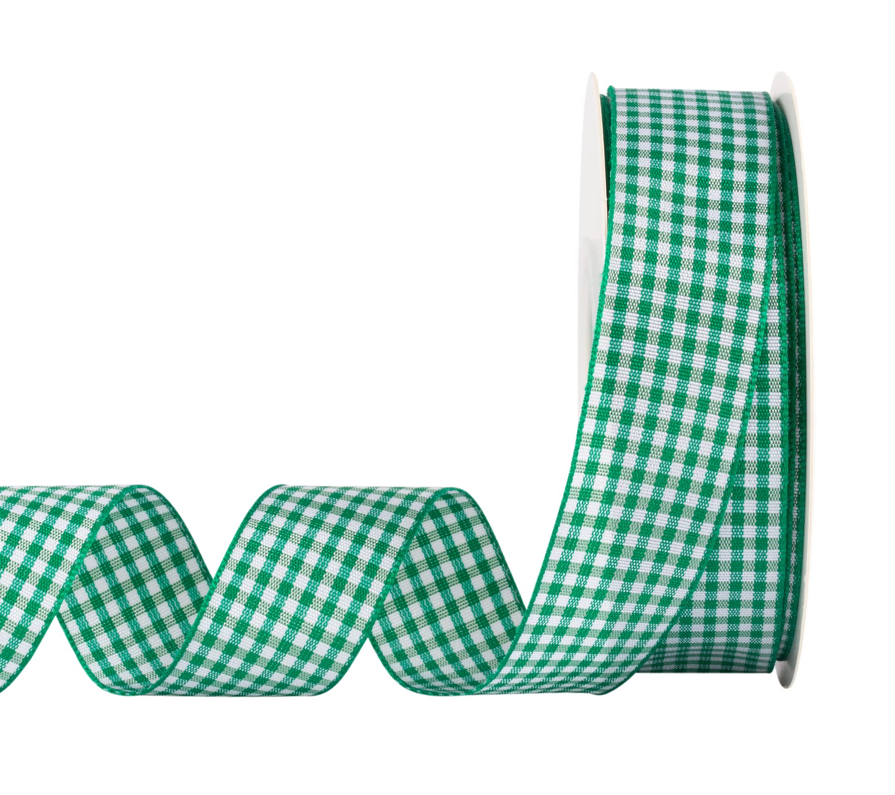 AVANAVA Gingham Plaid Ribbon 25mm - Polyester Check Woven for Crafts, Gifting and Wedding (22 Meters-Roll, Emerald)