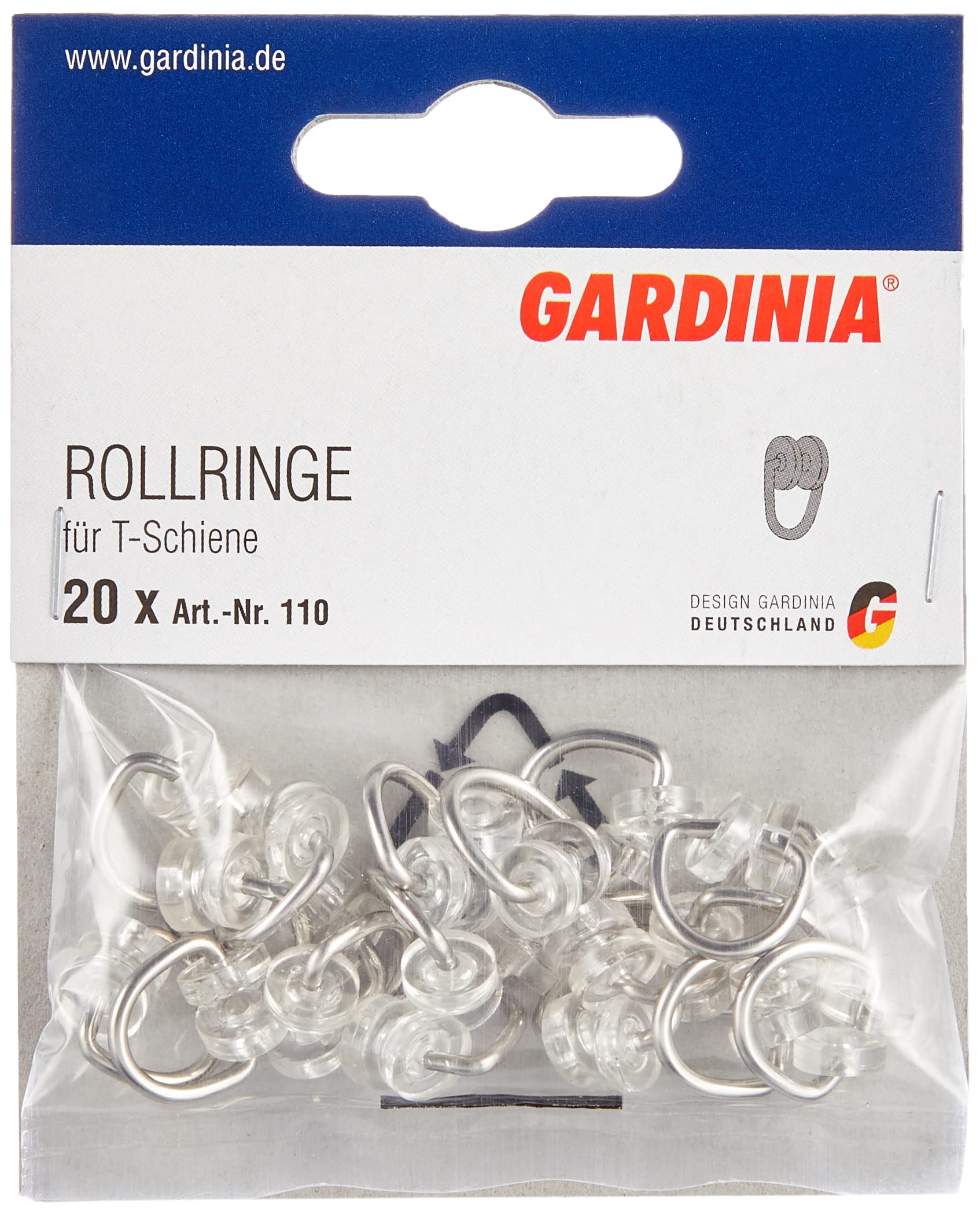 Gardinia T-roller rings silver/transparent, Alloy Steel Acrylonitrile Butadiene Styrene (ABS), Nicht Zutreffend