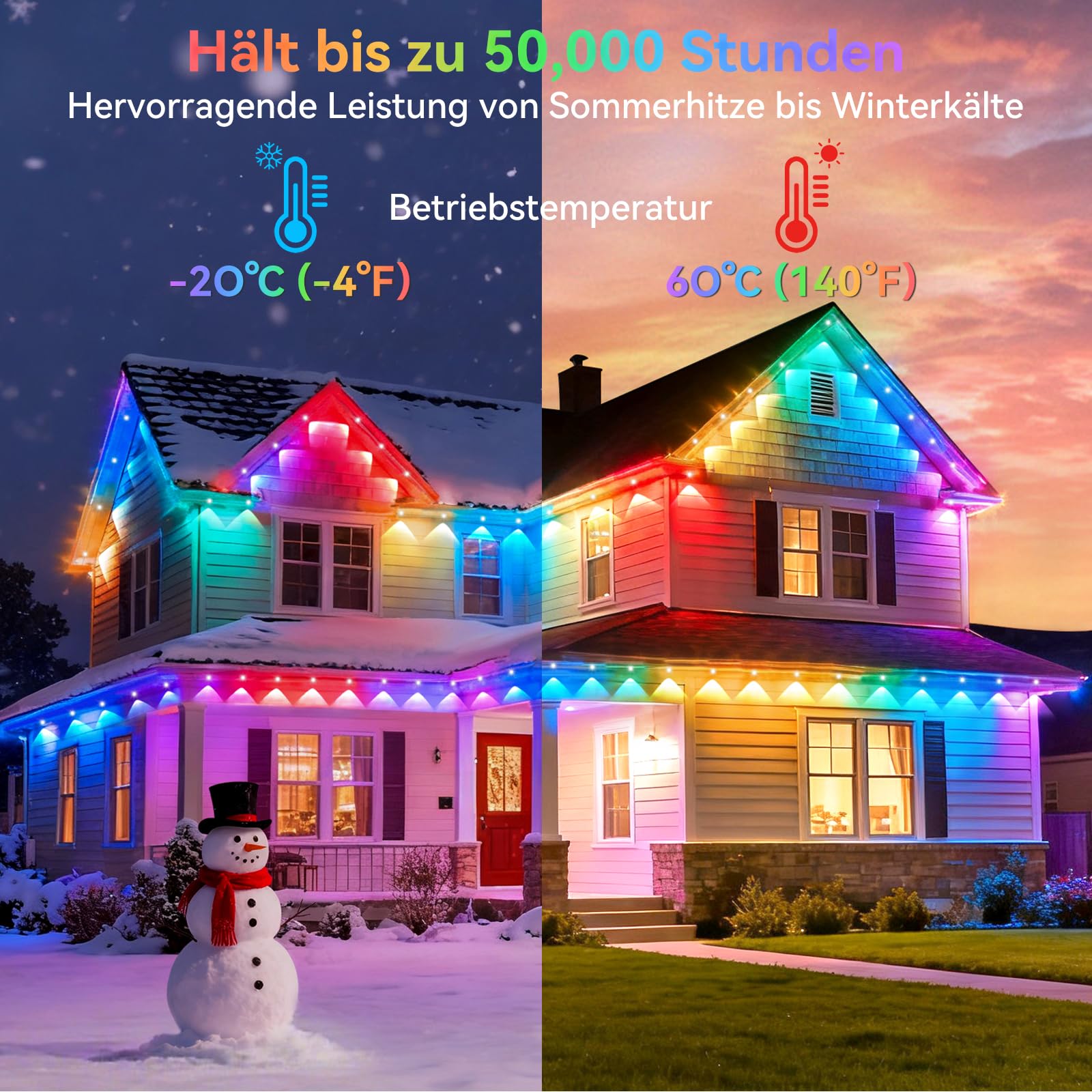 AVANLO Permanente Lichterkette Außen, 15M 30 LEDs RGBIC Outdoor Lichterkette Strom, Multimodus, APP & Fernsteuerung, IP65 Wasserdicht Trauflichter für Traufe, Dach, Balkon, Party Deko 3
