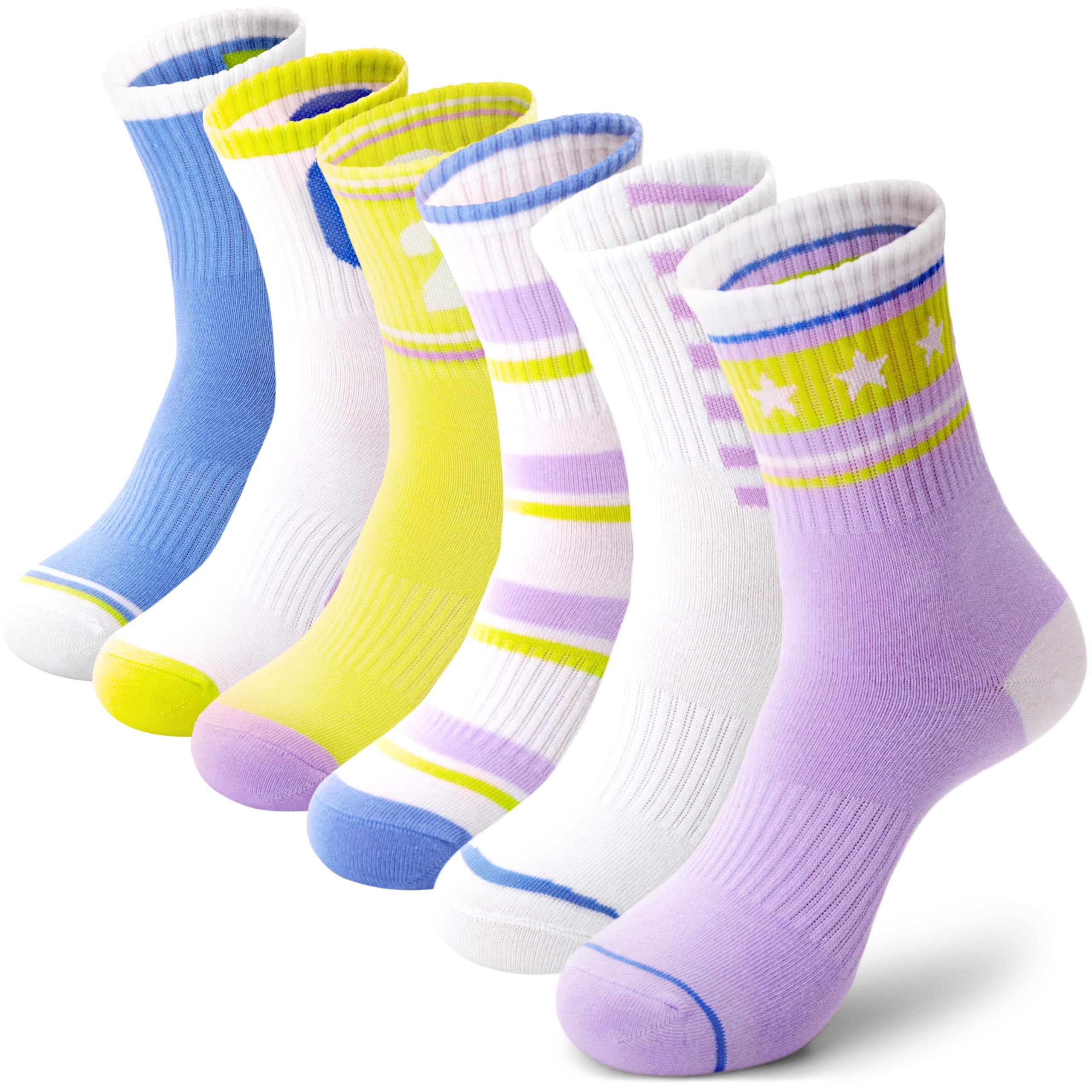 Photo 1 of ANTSANG Kids Boys Girls Socks Youth Athletic Sport Basketball Crew Cotton Breathable Soft Socks 6 Pairs(Fluorescent,9-14 Years)