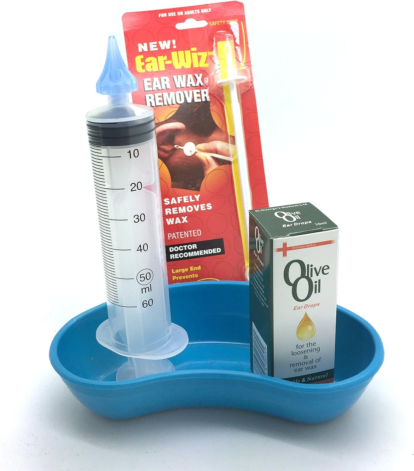 Ear Wax Removal Syringe 60ML, Catch Basin, 10ml Olive Oil & Ear WIZ