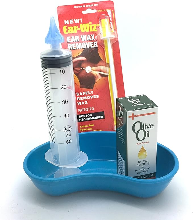 Ear Wax Removal Syringe 60ML, Catch Basin, 10ml Olive Oil & Ear WIZ