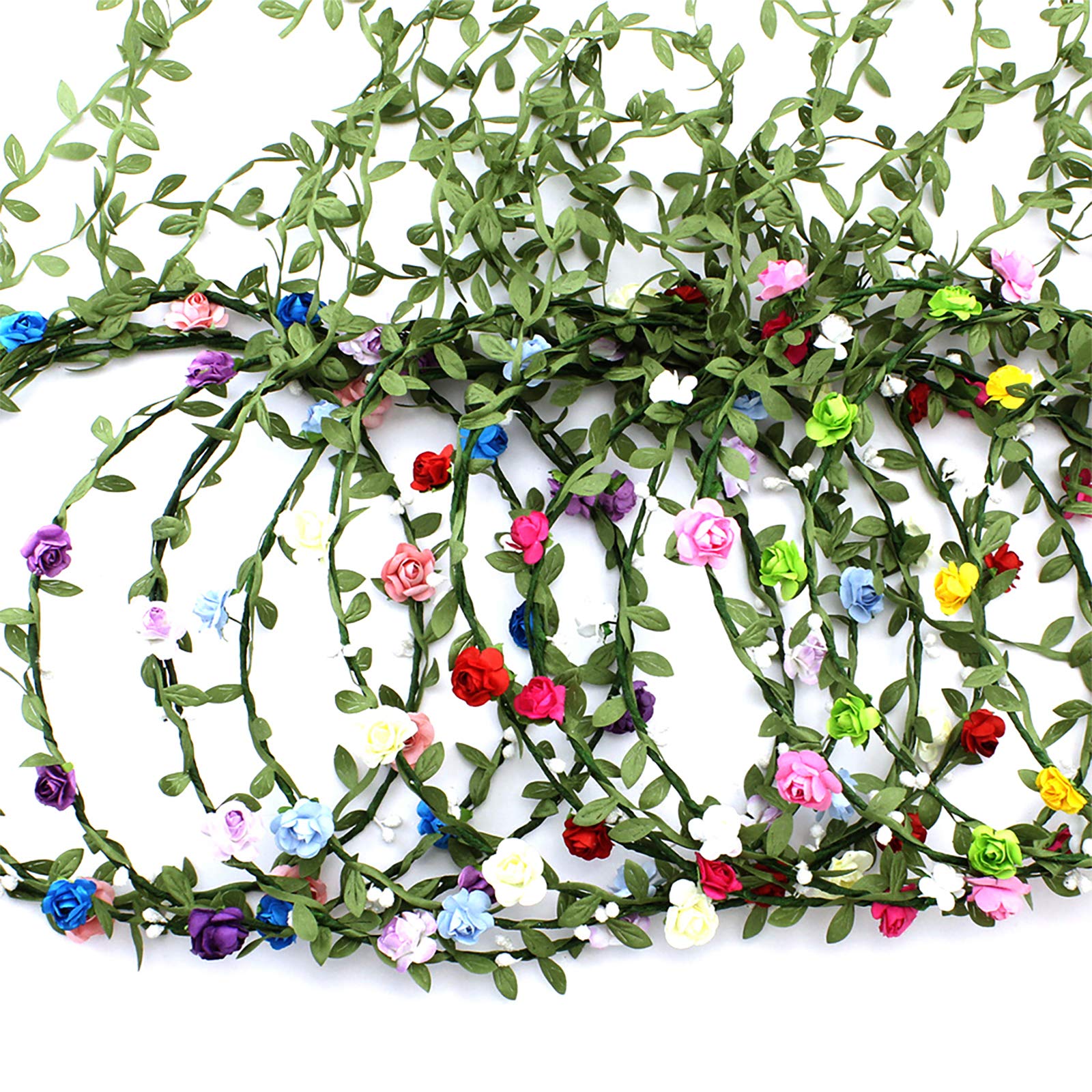 9 Pcs Flower Crown Headband,Hair Floral Wreath Garland Leaf Ribbon,Adjustable Multicolor Boho Halo Headpiece for Women Girls Wedding Festival Holiday Christmas Halloween Party,Seaside Vacation Photo