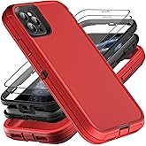 YKHJKLEC for iPhone 11 Pro Case, Military Grade 3 in 1 Heavy Duty Shockproof/Drop Proof/Dust Proof Case with 2Pcs Tempered Glass Screen Protector (Red/Black)
