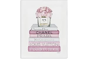 Stupell Industries Pink Rose Bouquet and Fashion Designer Bookstack Wall Art, 24x30, White