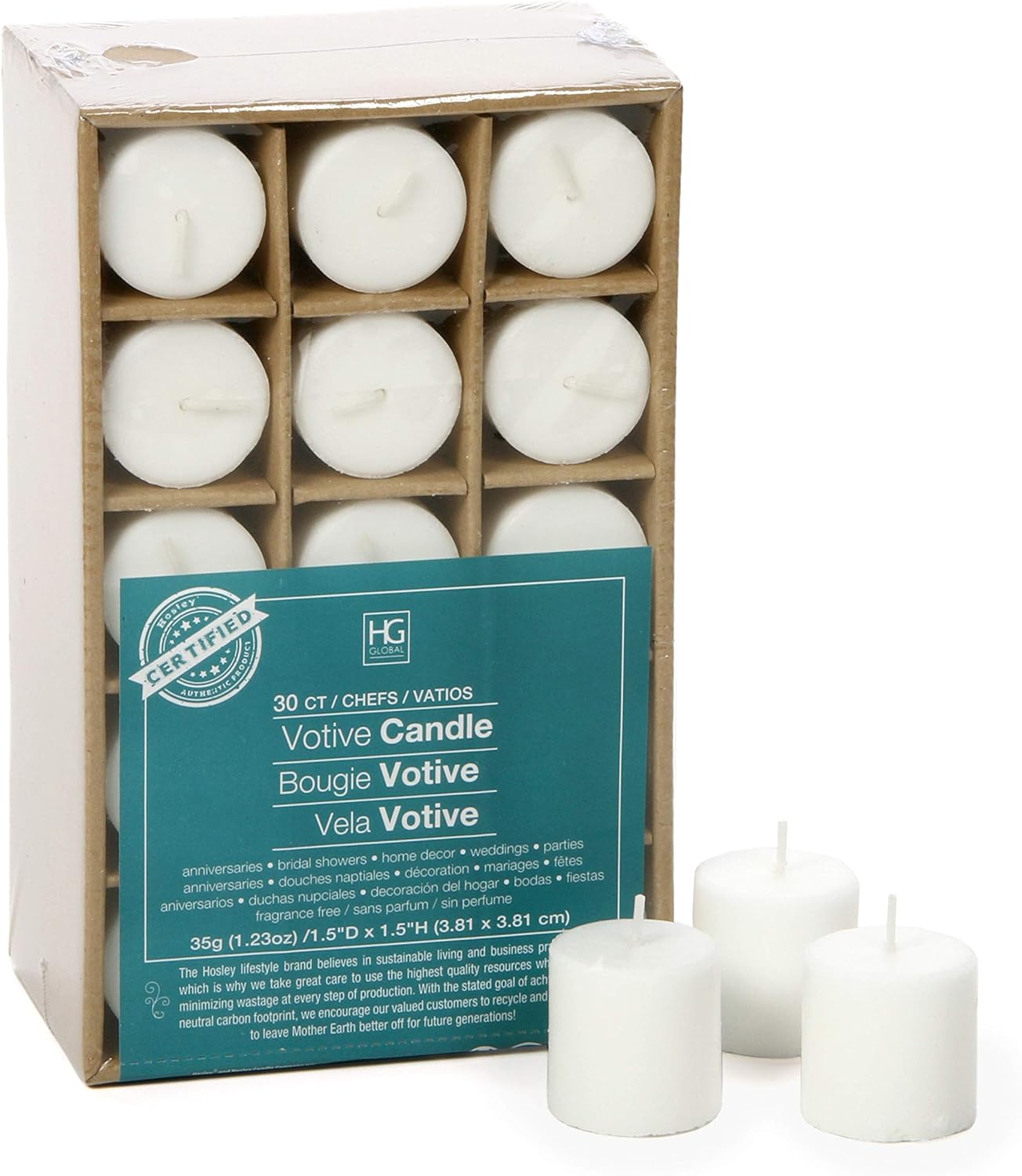 Candles & Holders - Hosley's Set of 30 Unscented White Votive Candles