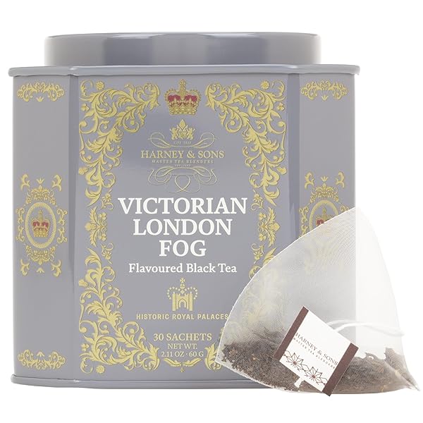 HARNEY & SONS VICTORIAN LONDON FOG TEA, BLACK AND OOLONG TEA WITH CITRUS, VANILLA AND LAVENDER | 30 SACHETS, HISTORIC ROYAL PALACES COLLECTION (TIN DESIGN MAY VARY)