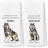 QZQE Funny Siberian Husky Kitchen Towels Set of 2, Husky Lovers Gifts Dish Tea Towels for Kitchen, Gifts for Dog Lovers Mom Dad Decorative Hand Towel, 16x24 Inch