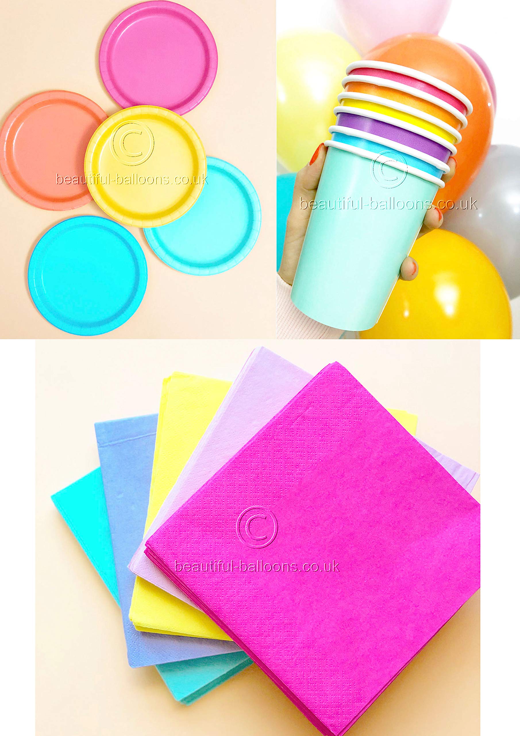 Beautiful Balloons Pastel Rainbow Party Kit - Cups, Napkins and Plates! complete kit