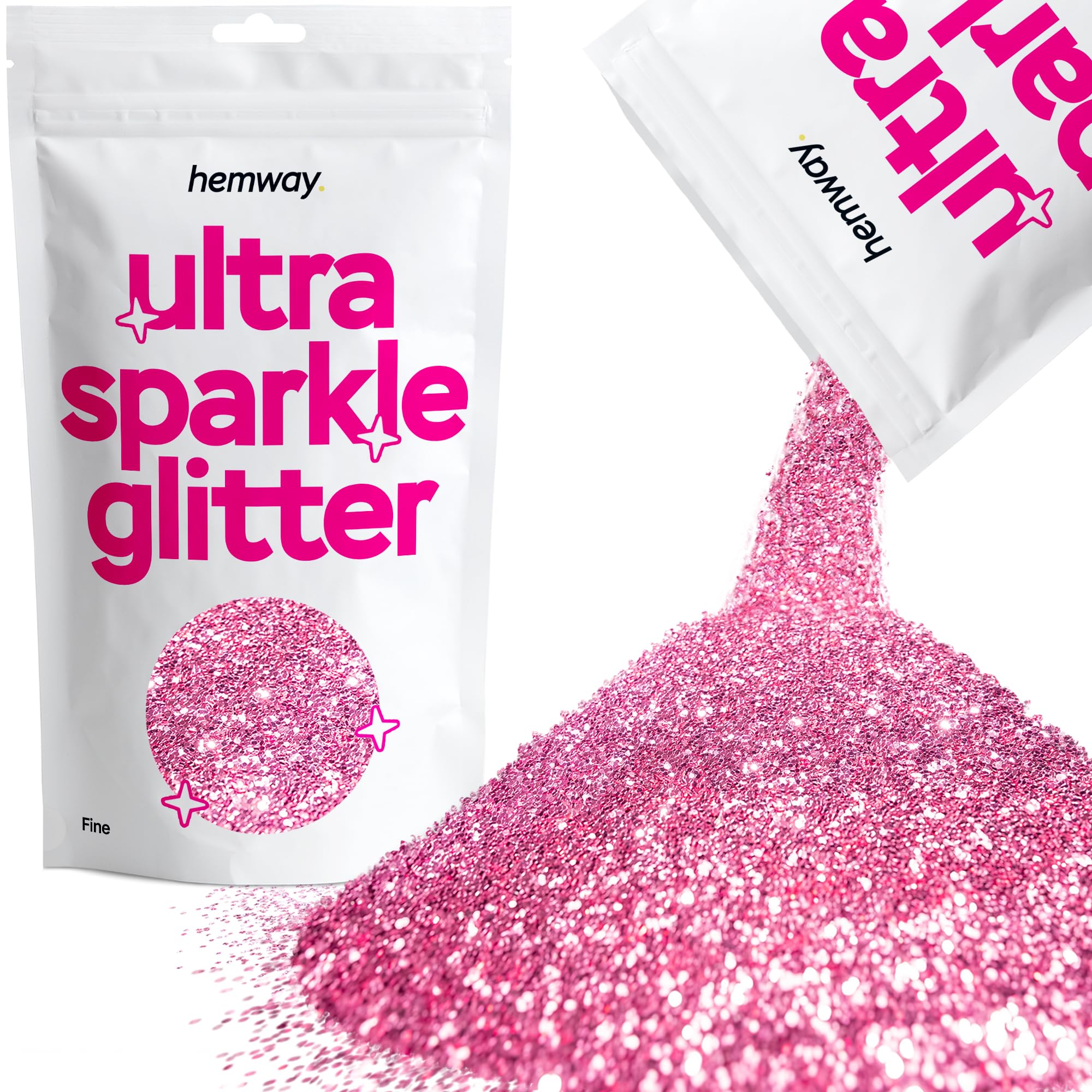 Hemway Ultra Sparkle Glitter Rose Pink 100g Fine | Glitter for Arts & Craft, Makeup, Nail Art, Crafting, Card Making, Sparkle Decoration