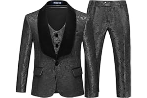 RINFAM Boys Suits Formal Dress Floral Tuxedo Suits Sets Size 4-16 for Boys Kids 3 Pieces Toddler Suits Outfit